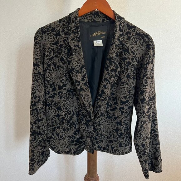 Avant Premiere Size M Gold/Black Paisley Jacquard Notch Lapel Cropped Jacket - Picture 1 of 14